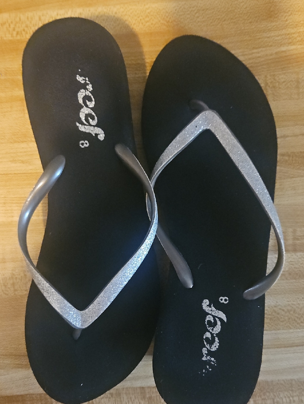 Reef Women’s Black Sandals with Silver Glitter Straps